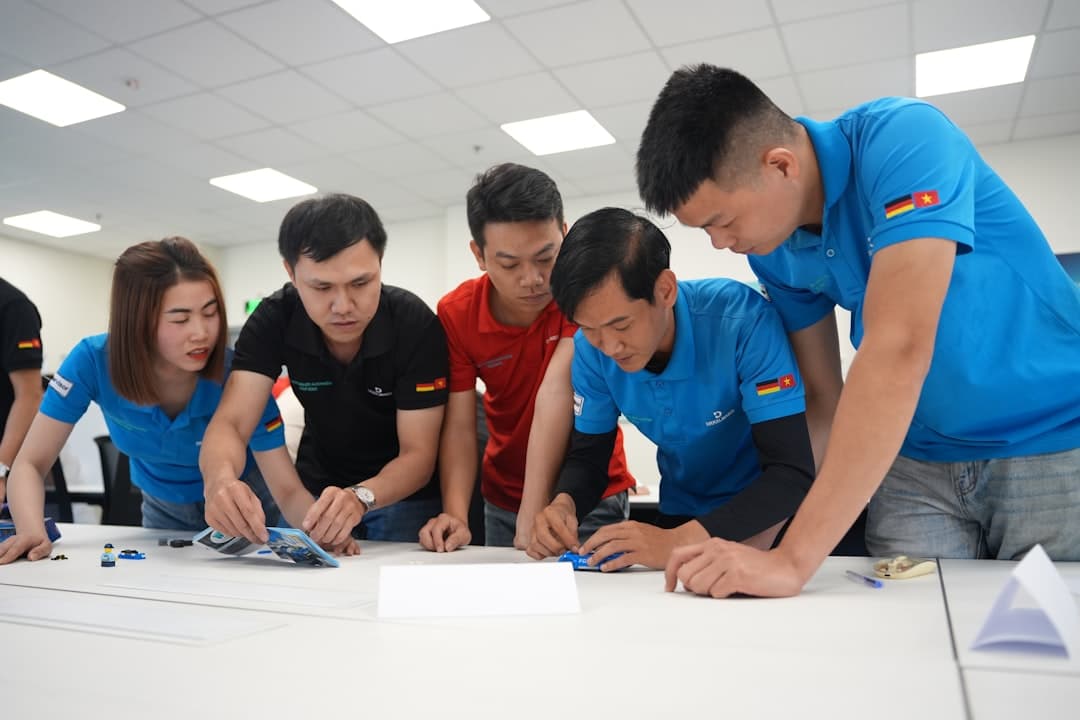 Engineering team collaborating on an electrification project